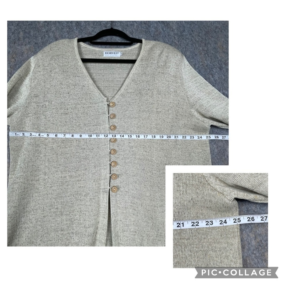 Horveit Beige Cotton Linen Knit 3/4 Button Up Coastal Grandma Tunic Sweater 3XL - Picture 14 of 15